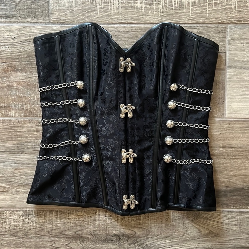 Black Brocade Steampunk Corset XL